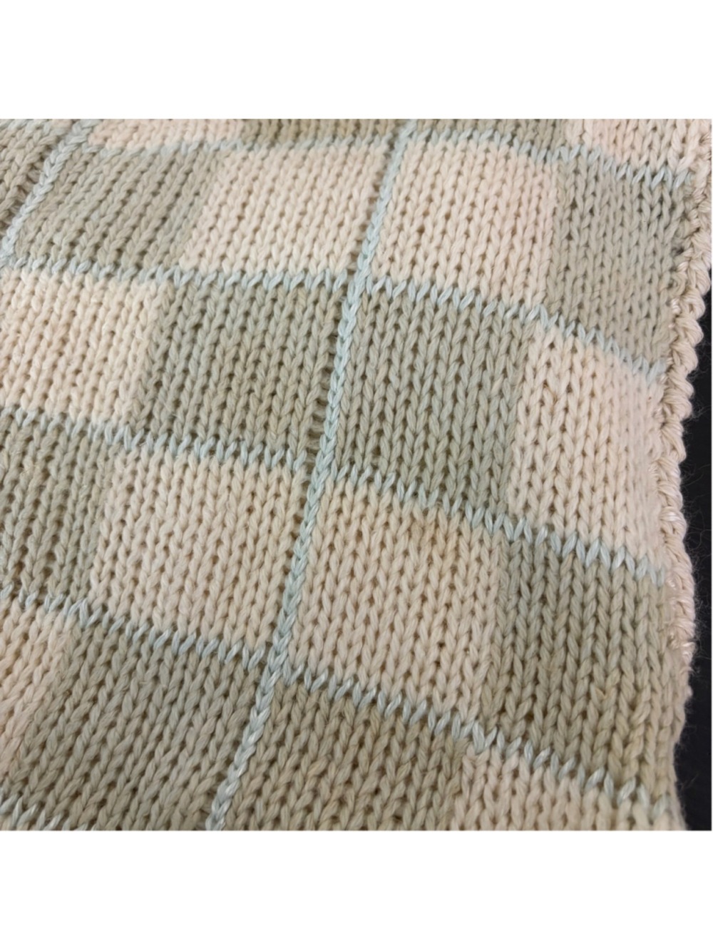 Vintage Licorice Hand-Knit Checkered Sweater Vest Large Ramie Blend Pastel Sage - Picture 7 of 9